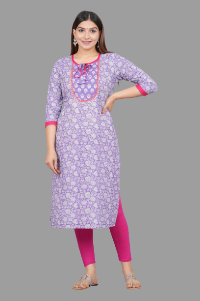 House of RP Women's Lilac Rayon Floral Print Kurta