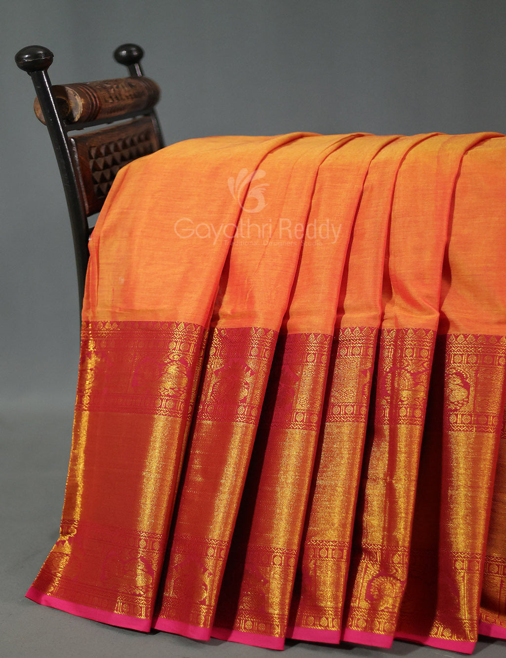 Kalanetha Orange With Zari Kanchi Style Pure Narayanpet Cotton Saree By Gayathri Reddy Designer Studio