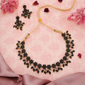Tehzeeb Creations Special Exquisite White & Black Studded Gold-Polished Choker Necklace Set & Pair of Earring Set