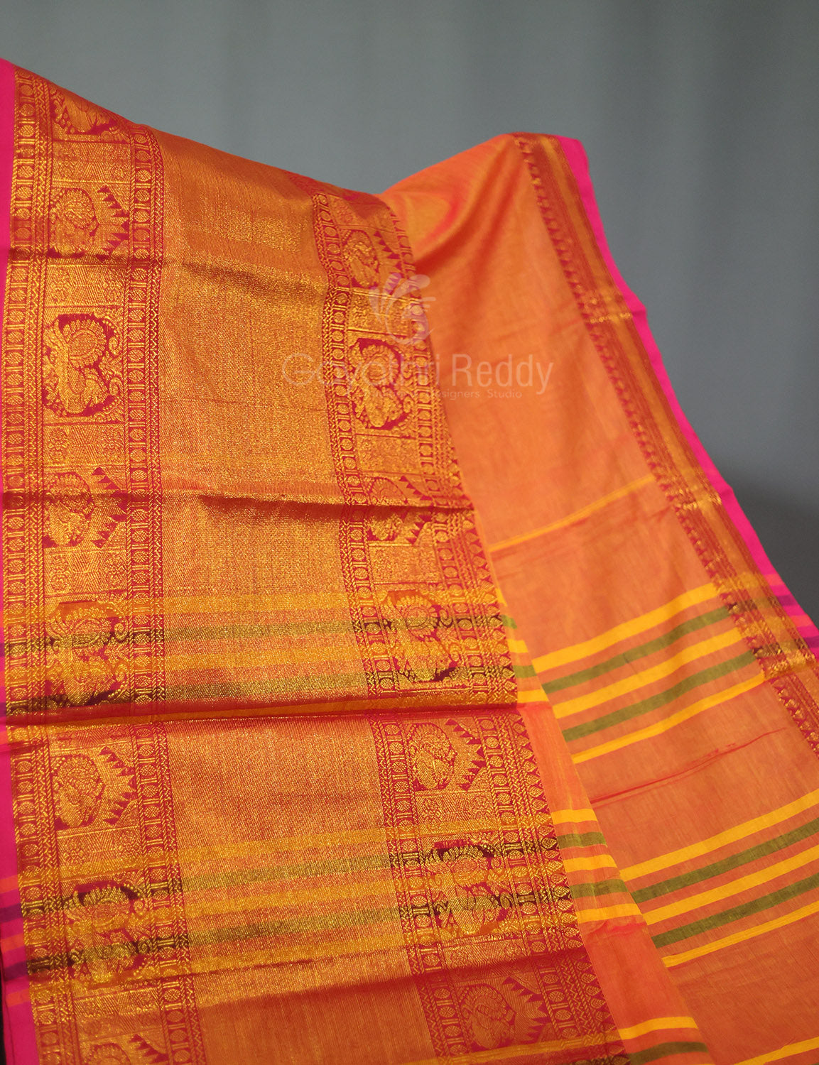 Kalanetha Orange With Zari Kanchi Style Pure Narayanpet Cotton Saree By Gayathri Reddy Designer Studio