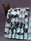 Gleaming Sea Blue And Black Pichwai Print Cotton Linen Saree By Gayathri Reddy Designer Studio