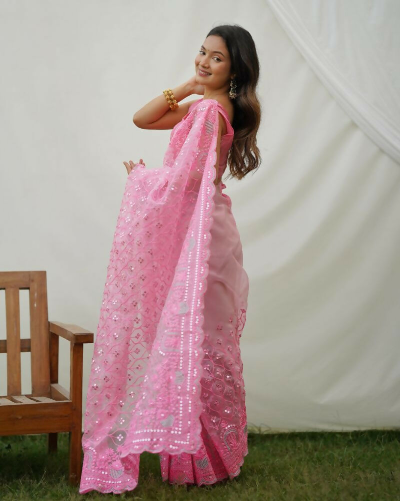 Vamsee Ayra Pink Organza Saree