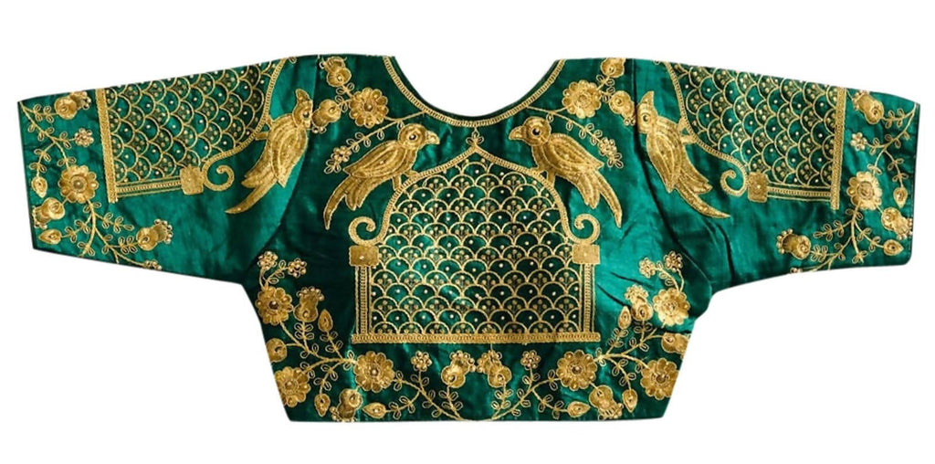 Vamika Beautiful Green Banglori Silk Embroidery Blouse