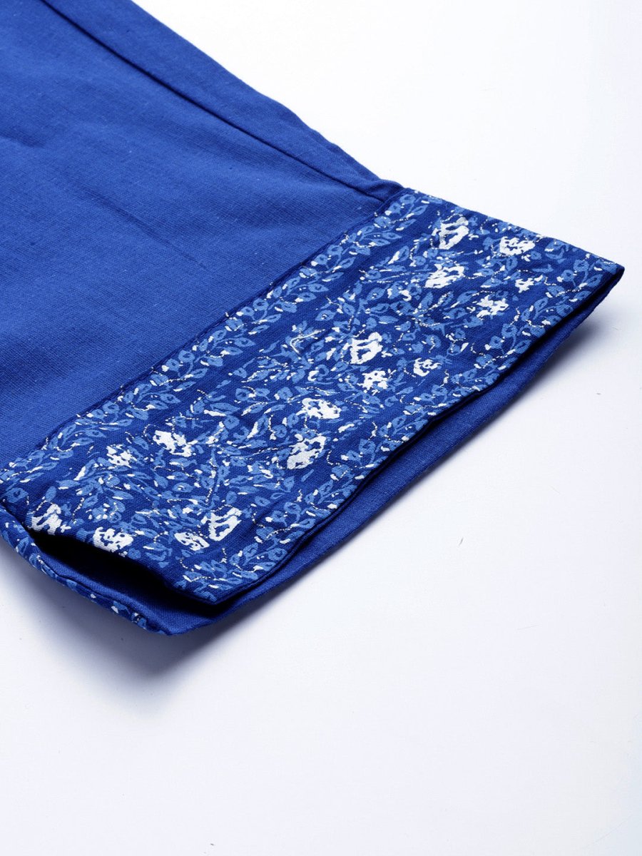 Ahalyaa Women Blue Floral Printed Pure Cotton Kurta with Trousers
