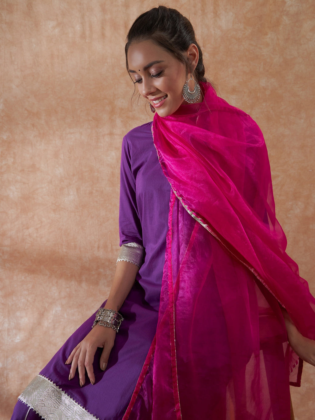 InWeave Women's Purple Gota Work Anarkali Kurta Set W Dupatta