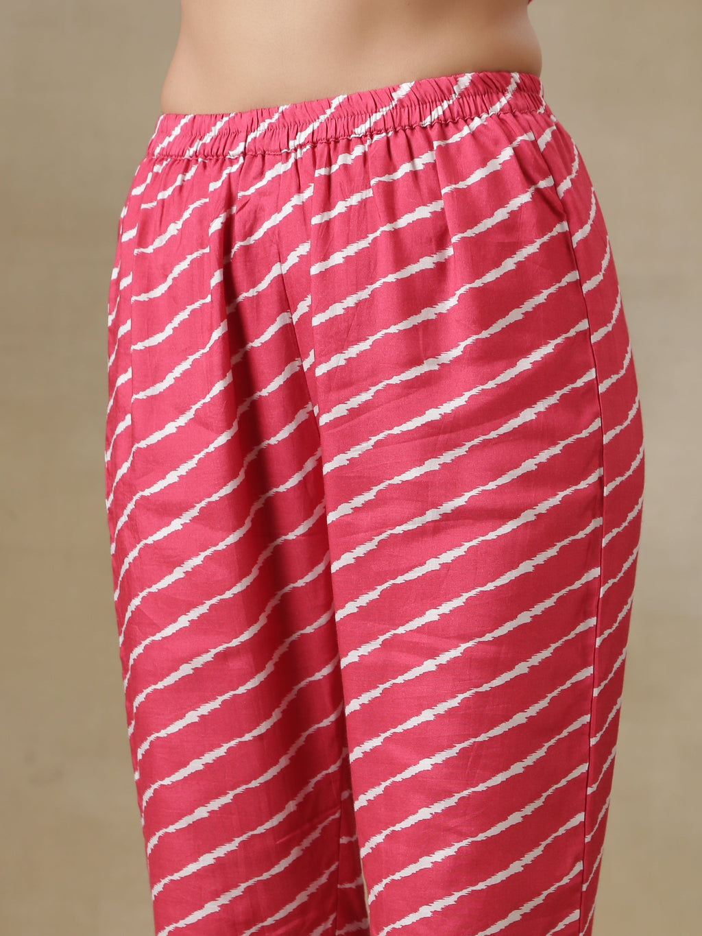 trueBrowns Pink Bandhani Printed Silk Anarkali Kurta Pant Dupatta Set