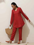 trueBrowns Maroon Viscose Co-ord Set