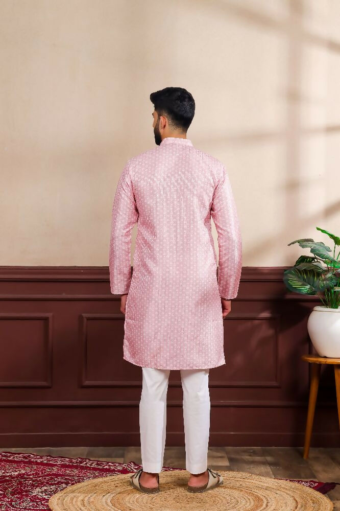 Pink Art Silk Digital Printed, Embroidery Work Kurta Set - Mahotsav