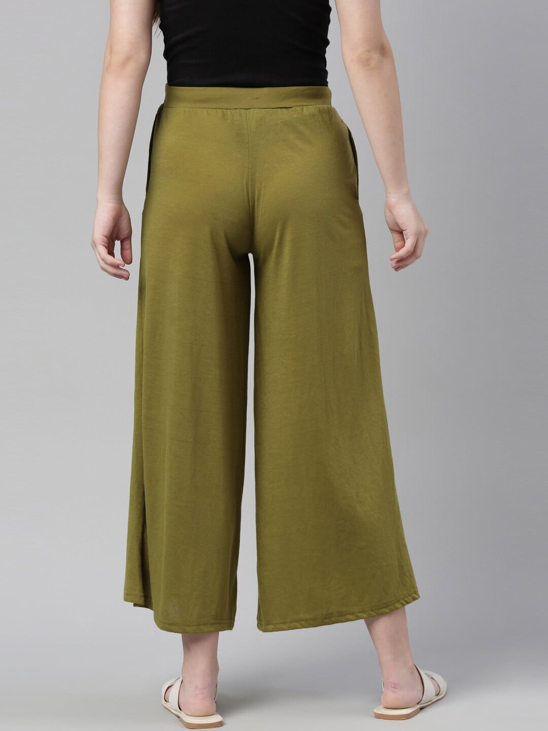 Souchii Olive Green Knitted Ethnic Palazzos
