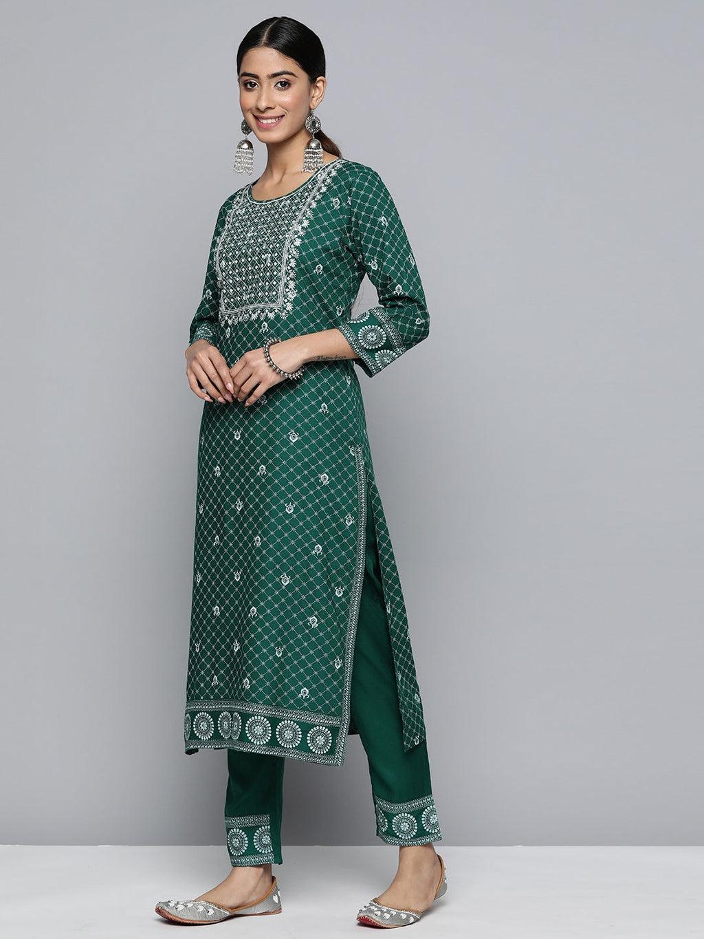 HERE&NOW Women Ethnic Motifs Yoke Design Kurta with Trousers & Dupatta