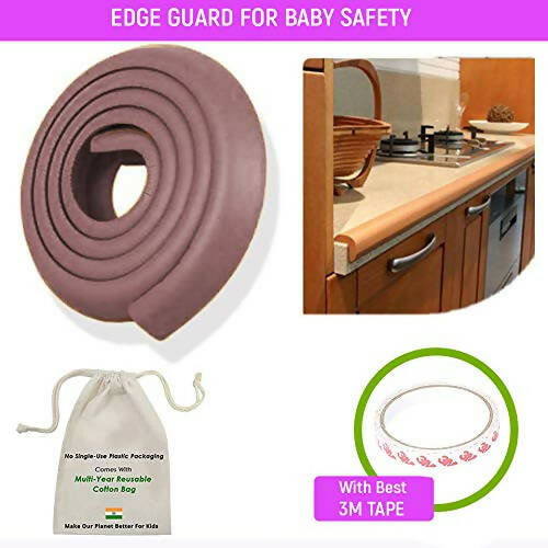 Safe-O-Kid Unique High Density 2 Mtr Long U - Shaped 4 Edge Guards With 16 Corner Cushions - Brown