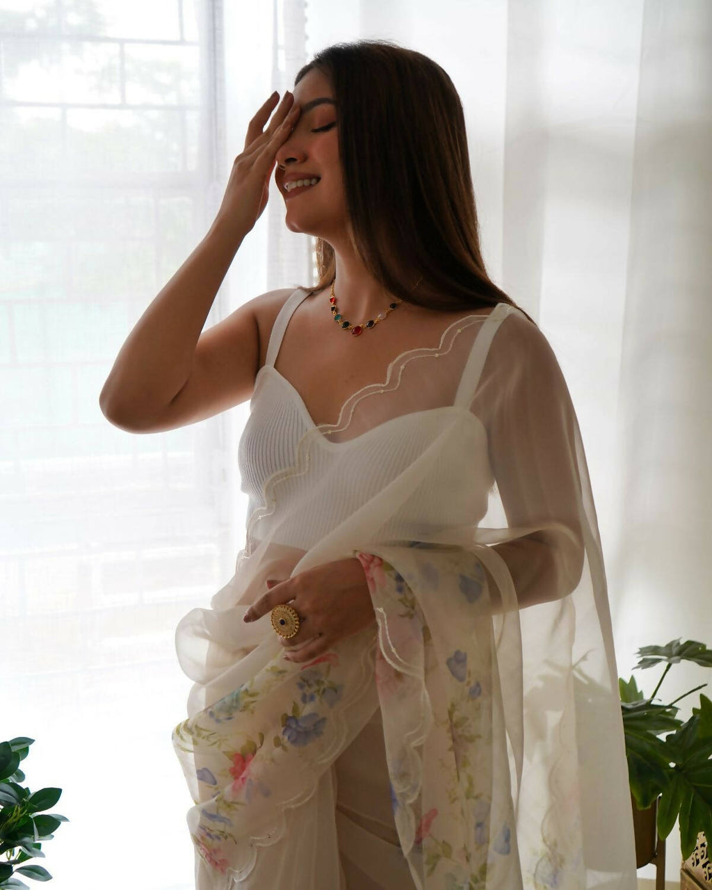 Vamsee White Organza Saree