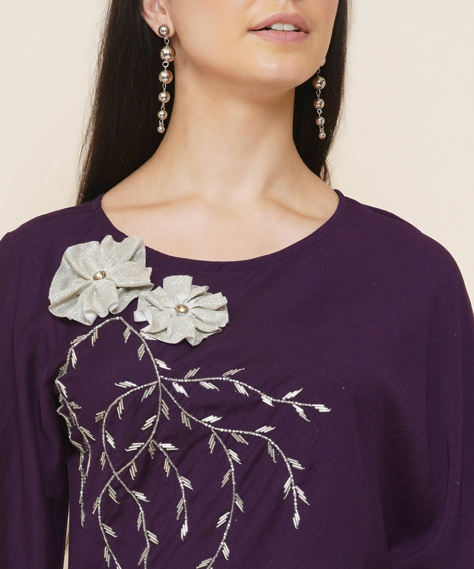 Women Republic Purple Assmetrical Kurta With Cowl Dhoti