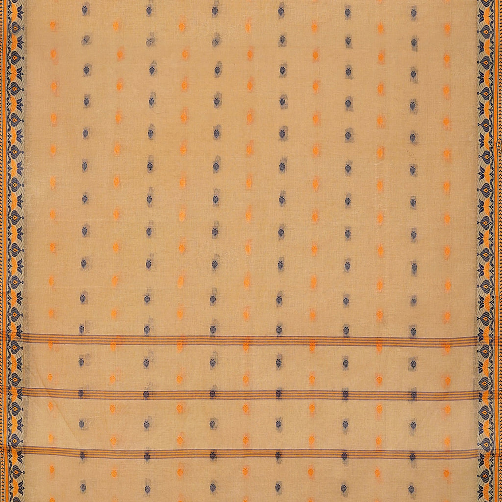 Exclusive Collection 100% Pure Cotton Biege Tant Saree With Hand Weaving Work