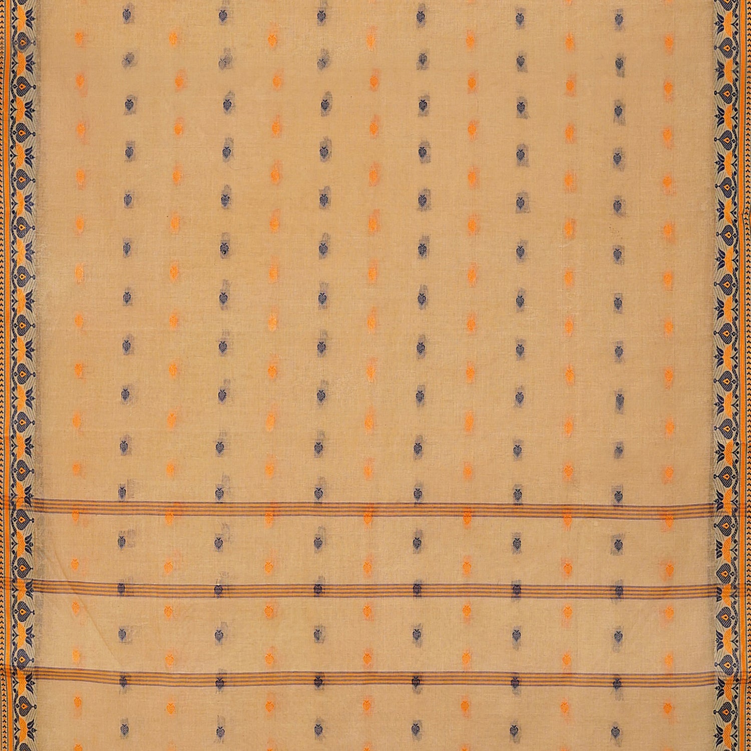 Exclusive Collection 100% Pure Cotton Biege Tant Saree With Hand Weaving Work