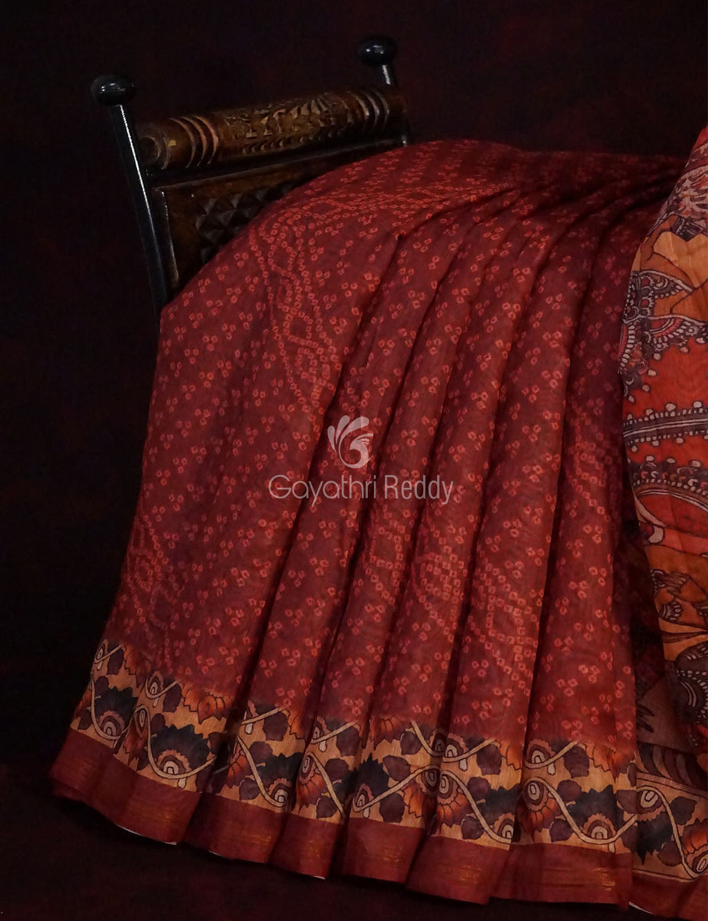 Red Colour With Self Print Design Semi Chanderi Saree By Gayathri Reddy Designer Studio