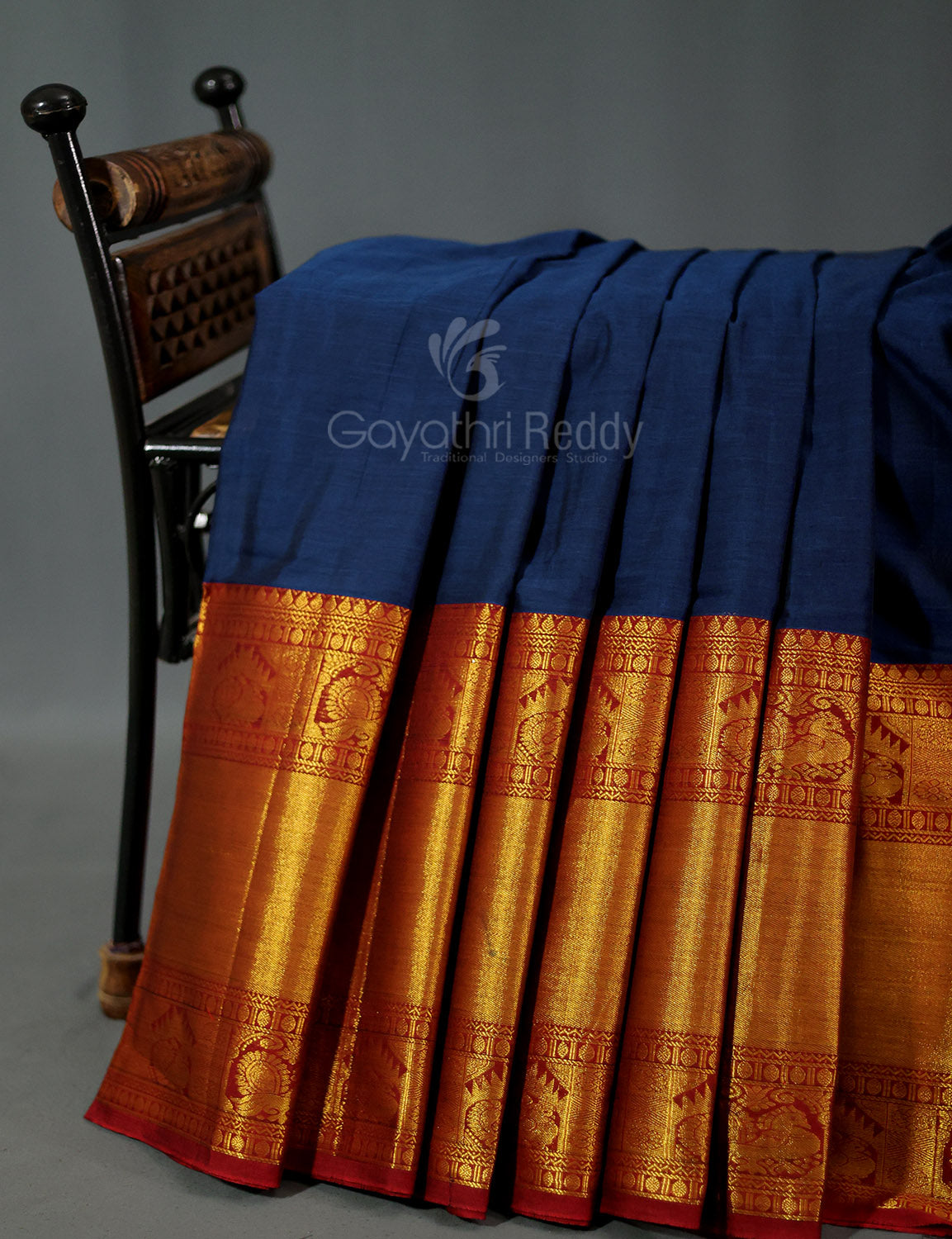 Kalanetha Peacock Blue With Zari Kanchi Style Pure Narayanpet Cotton Saree By Gayathri Reddy Designer Studio