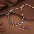 Tehzeeb Creations Brass Gold-Polished Gold, Pink, Blue Jewel Set