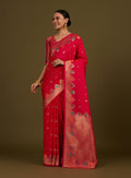 Monjolika Fashion Dark Pink Banarasi Silk Blend SareeWith Zari Woven Detailing