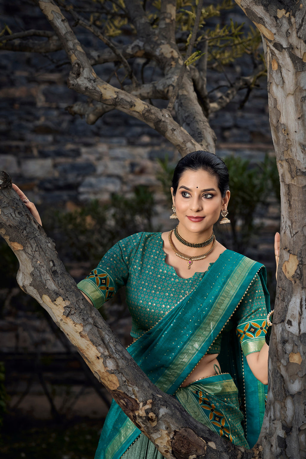 Lorenvalley Seagreen Tussar Silk Floral Print with Foil Printed Lehenga Choli