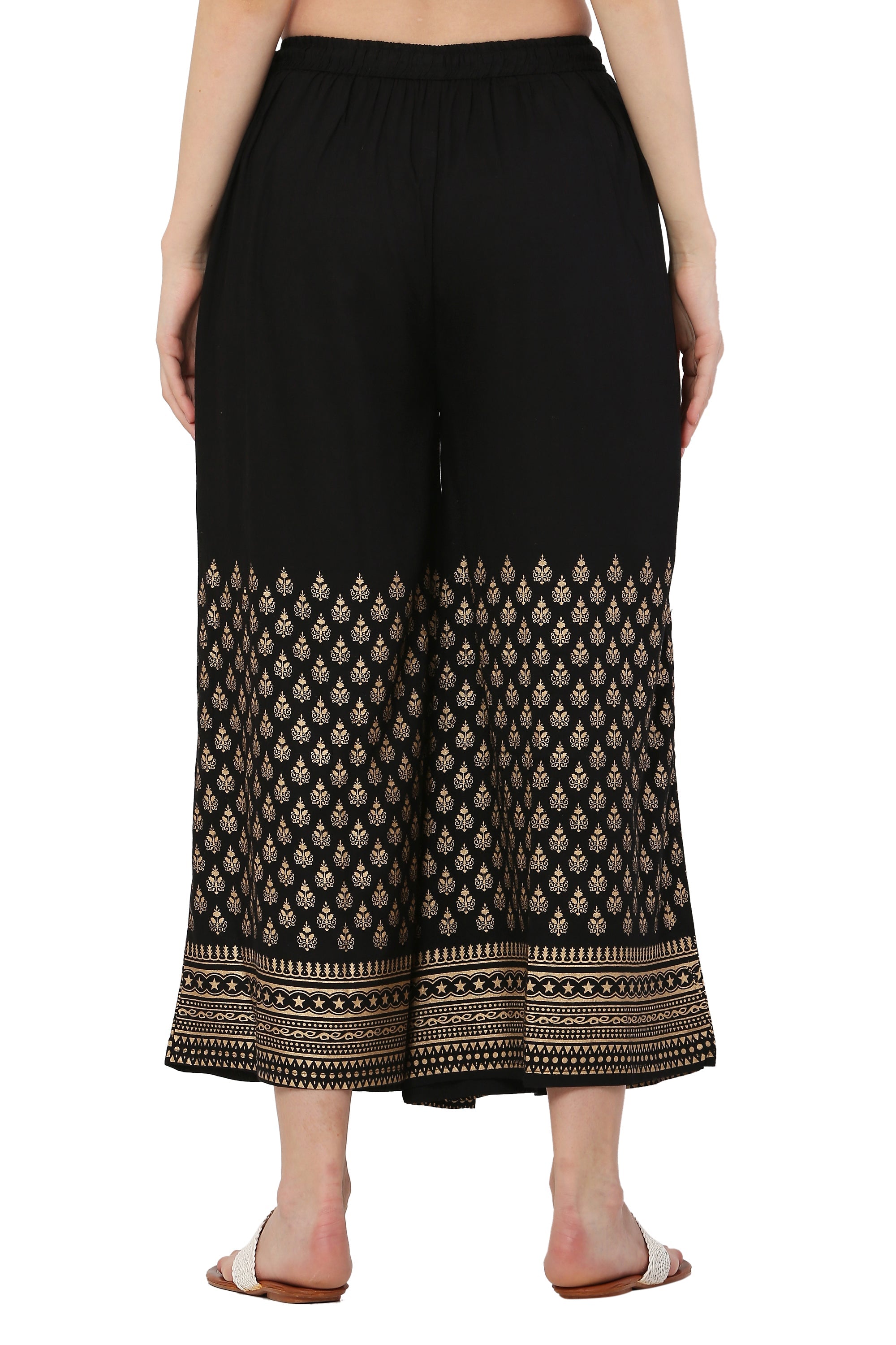 PAVONINE Black Color Minar Half Golden Print Sharara For Women