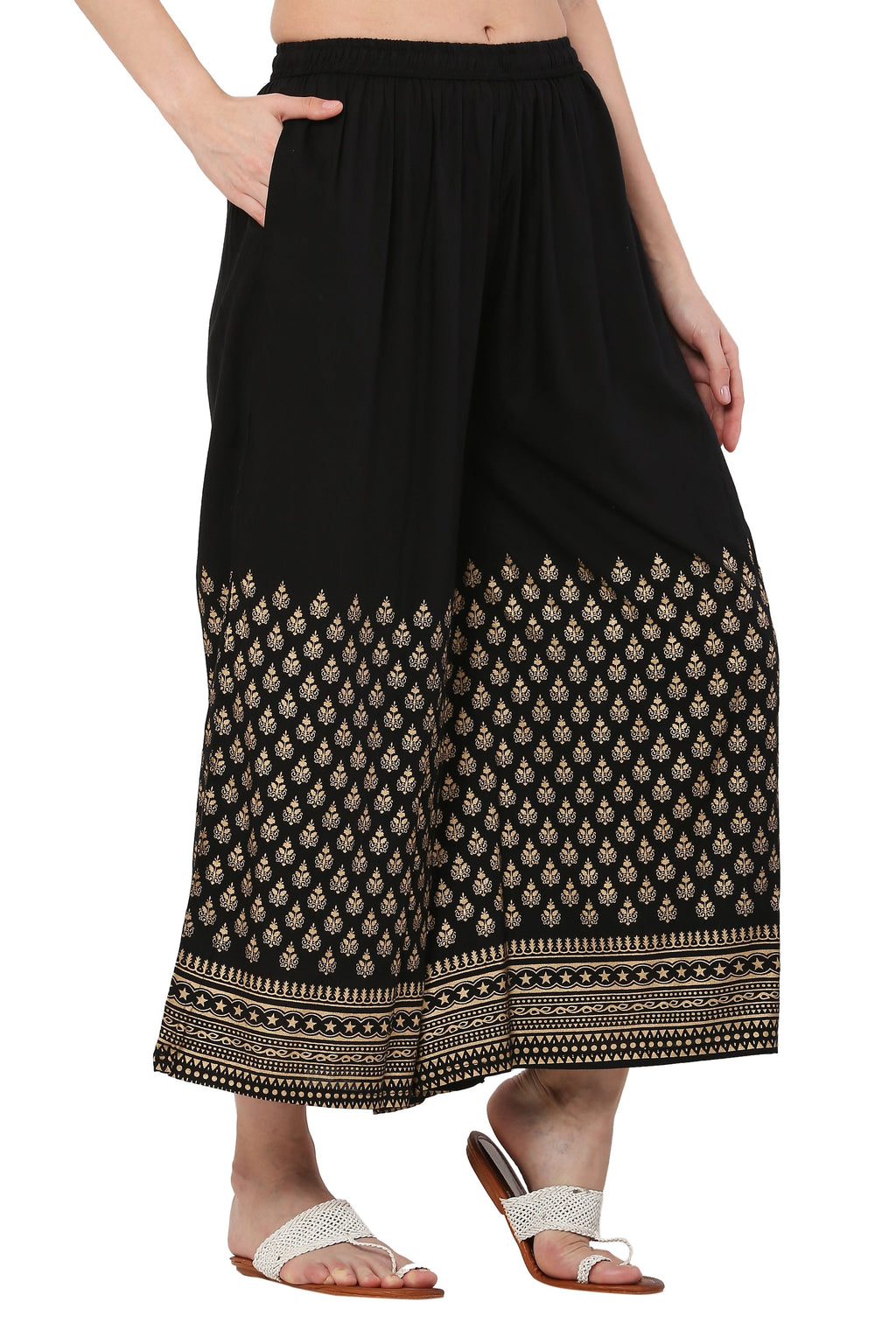 PAVONINE Black Color Minar Half Golden Print Sharara For Women
