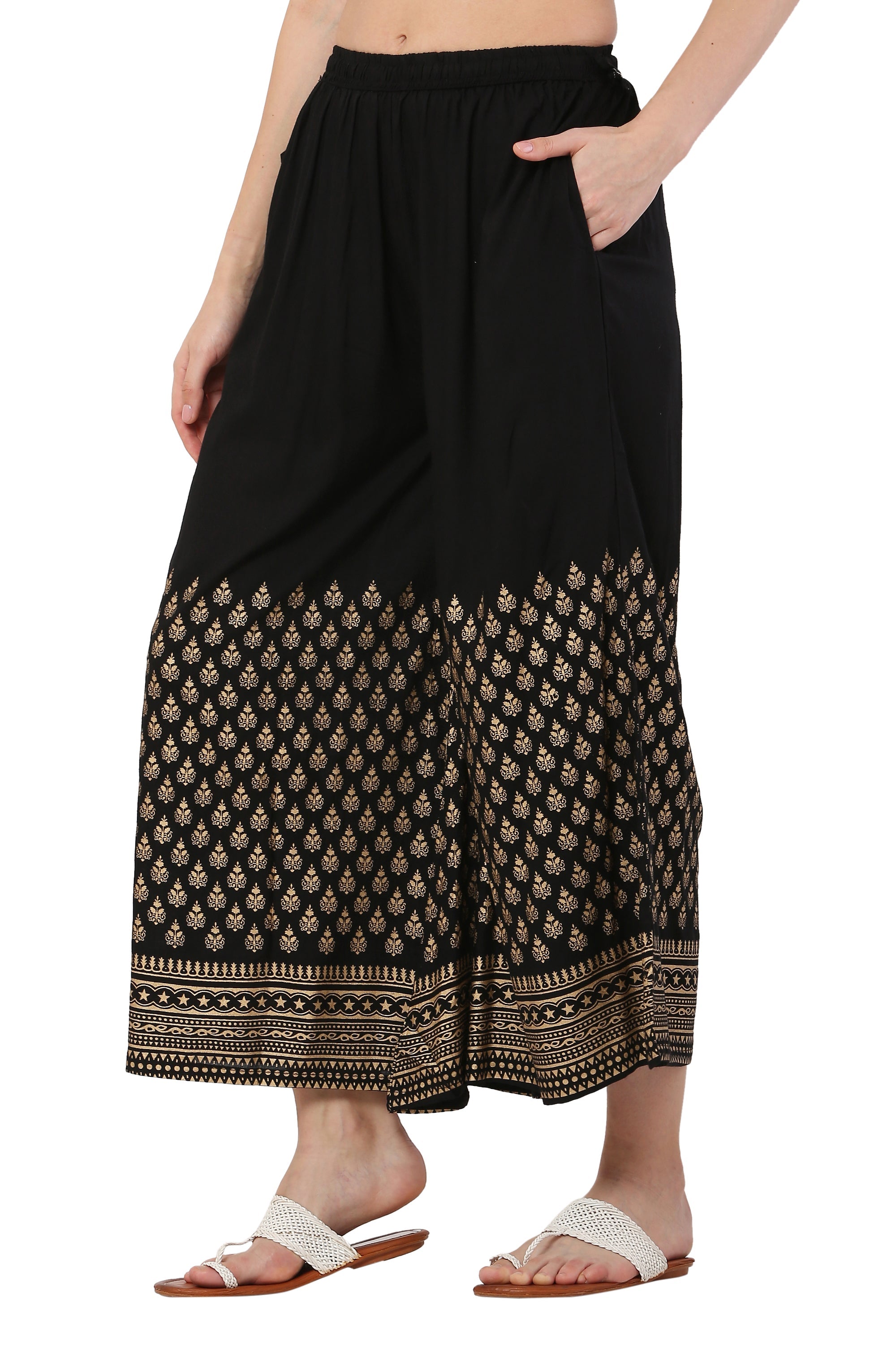 PAVONINE Black Color Minar Half Golden Print Sharara For Women
