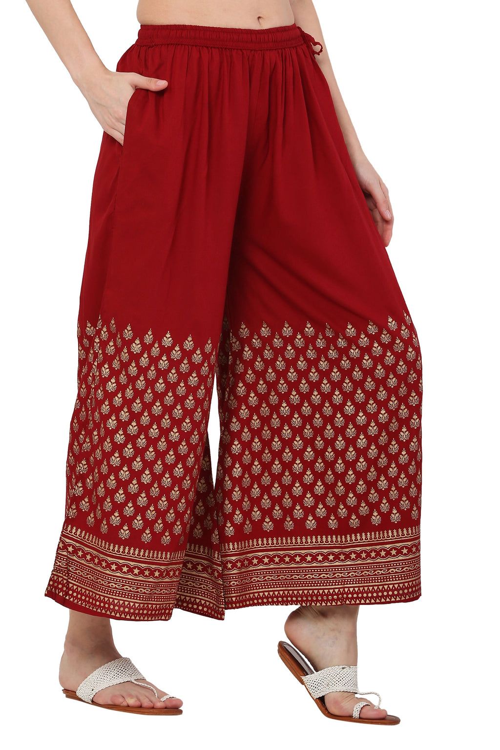 PAVONINE Maroon Color Minar Half Golden Print Sharara For Women