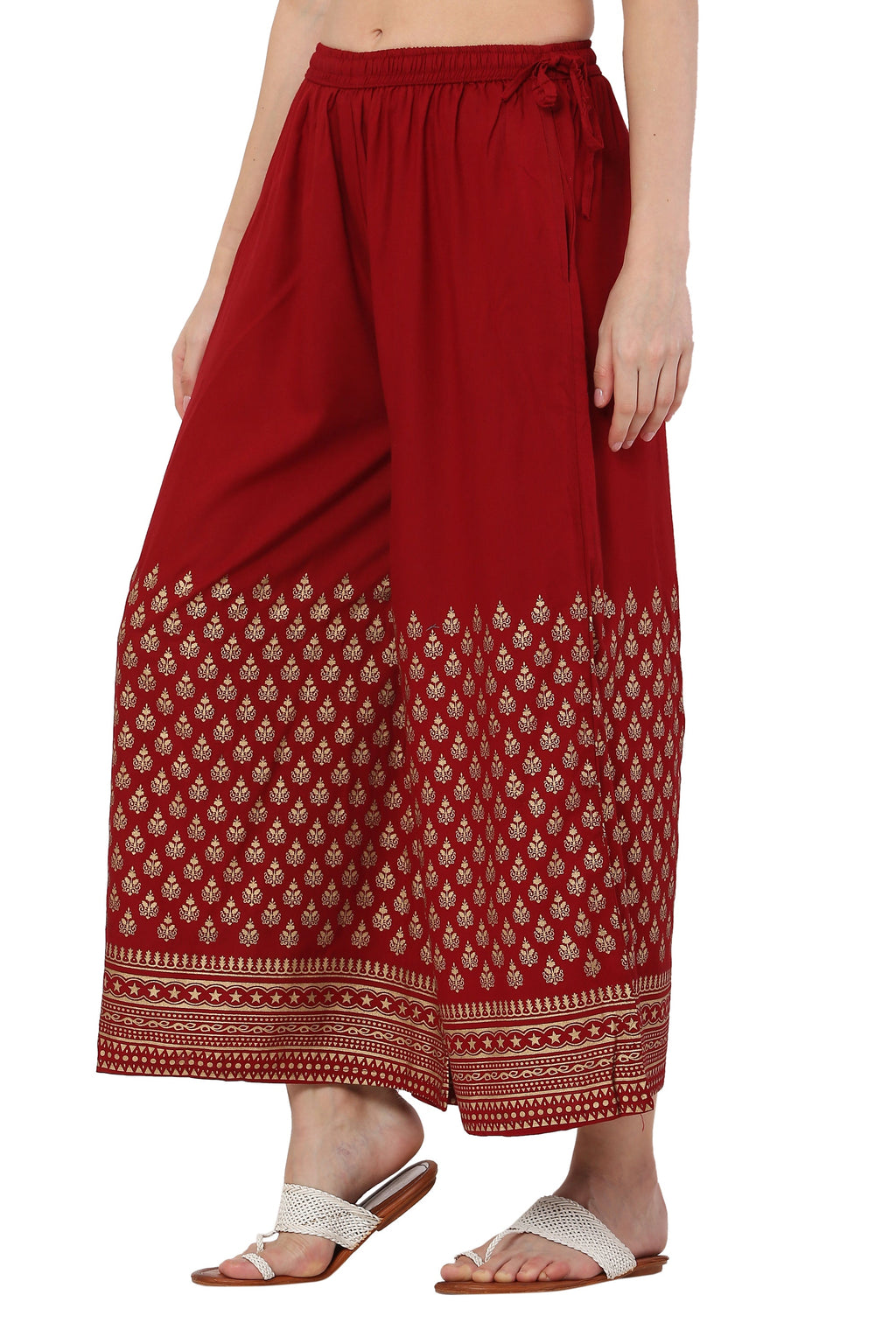 PAVONINE Maroon Color Minar Half Golden Print Sharara For Women
