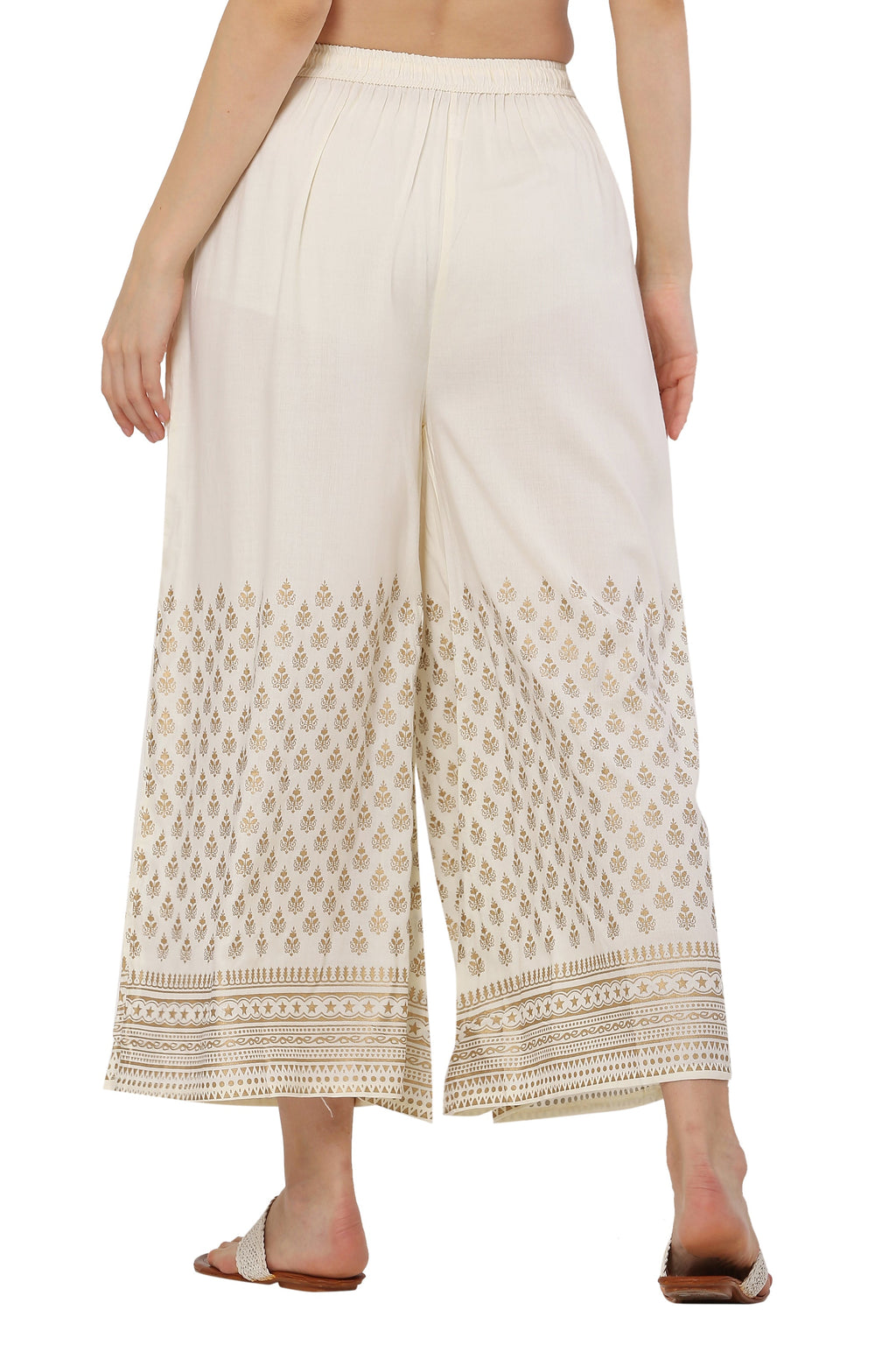 PAVONINE Off-White Color Minar Half Golden Print Sharara For Women