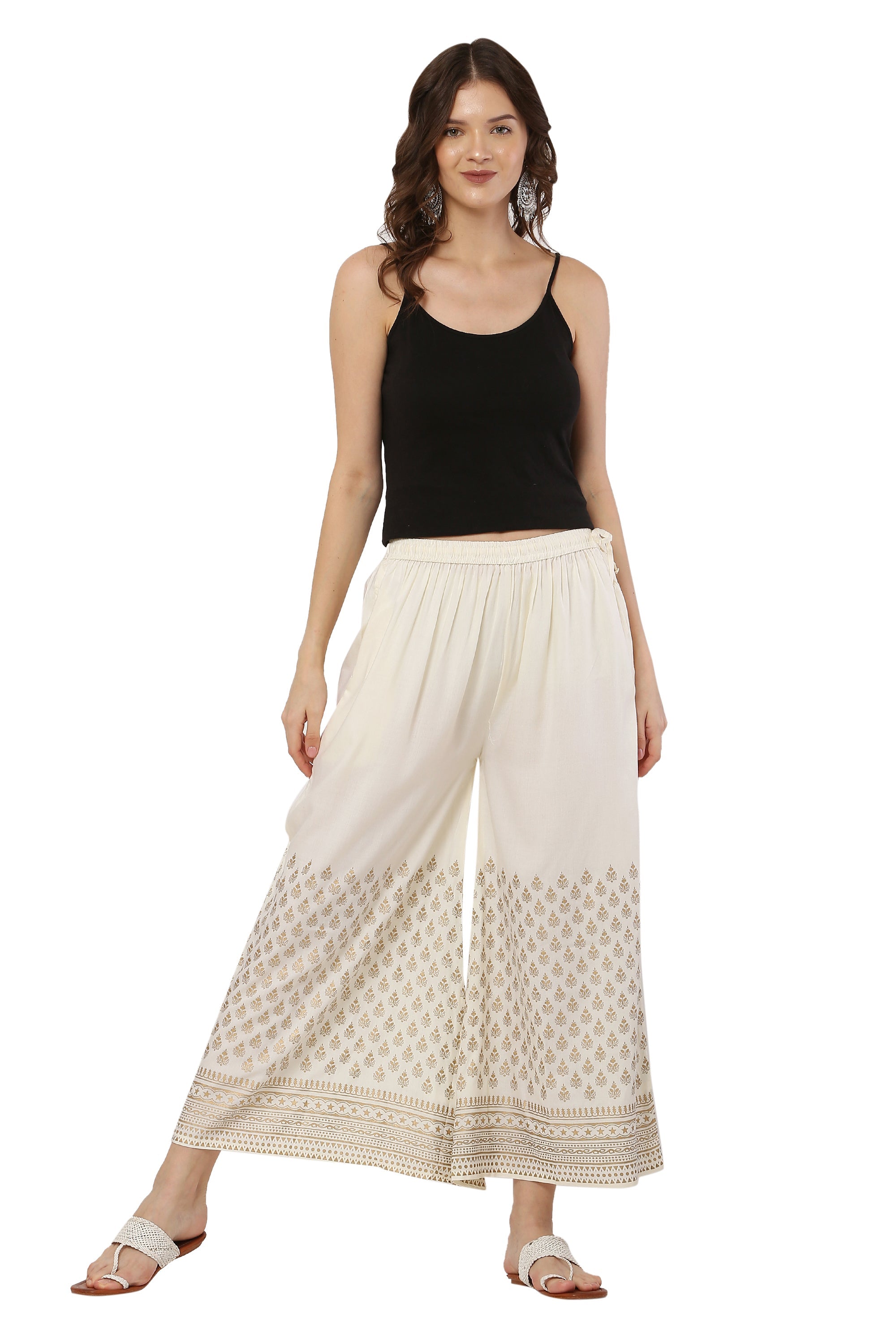 PAVONINE Off-White Color Minar Half Golden Print Sharara For Women