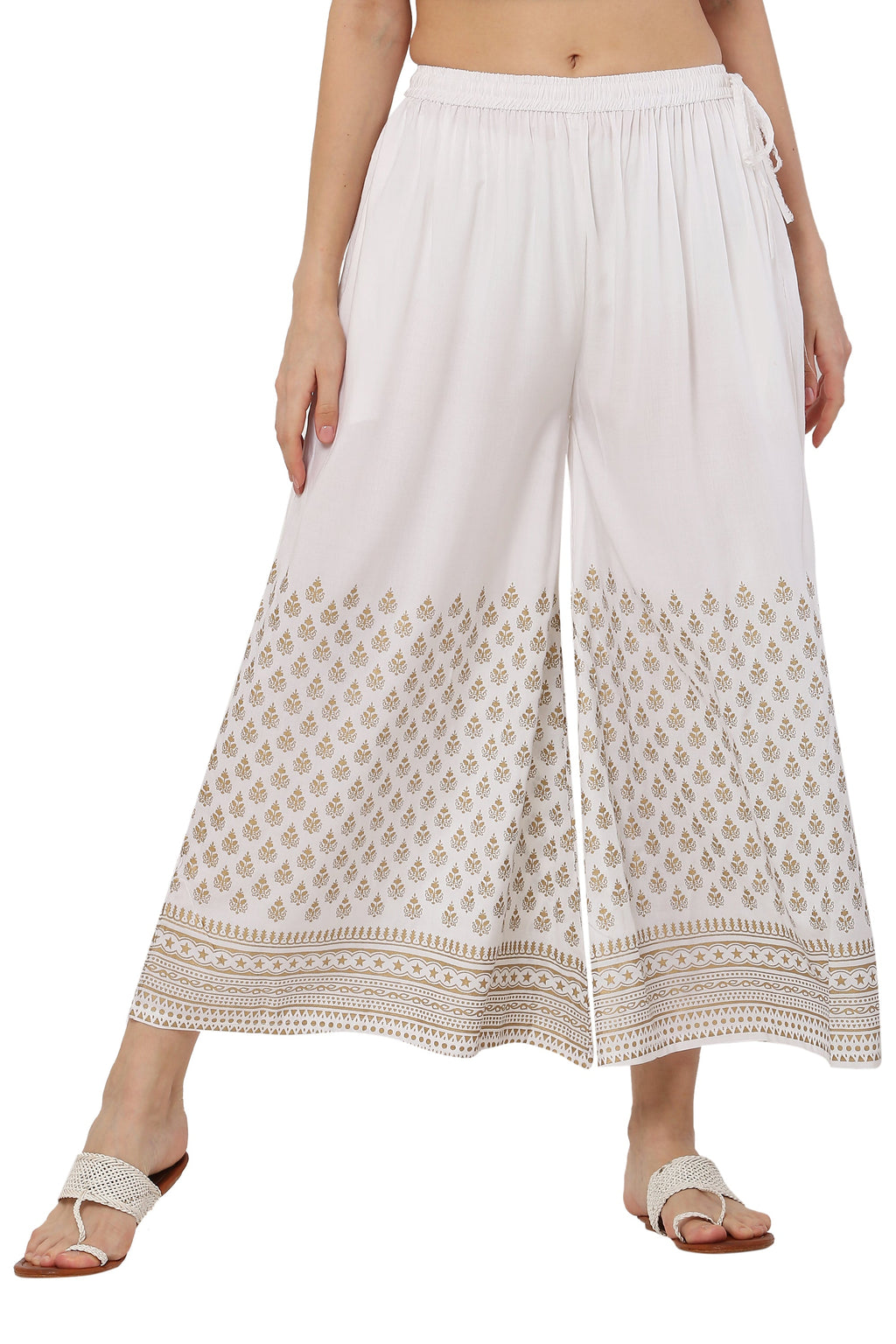 PAVONINE White Color Minar Half Golden Print Sharara For Women
