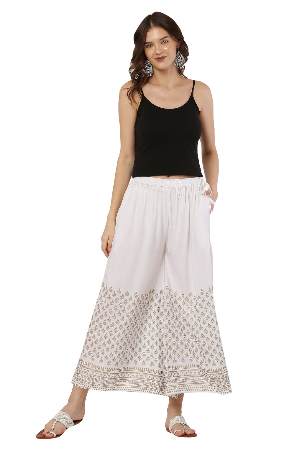 PAVONINE White Color Minar Half Golden Print Sharara For Women