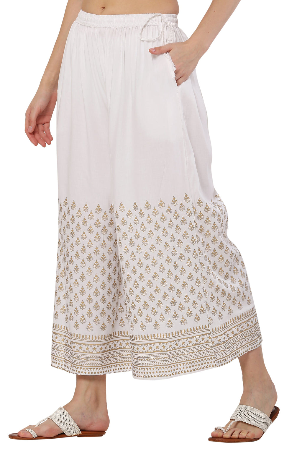 PAVONINE White Color Minar Half Golden Print Sharara For Women