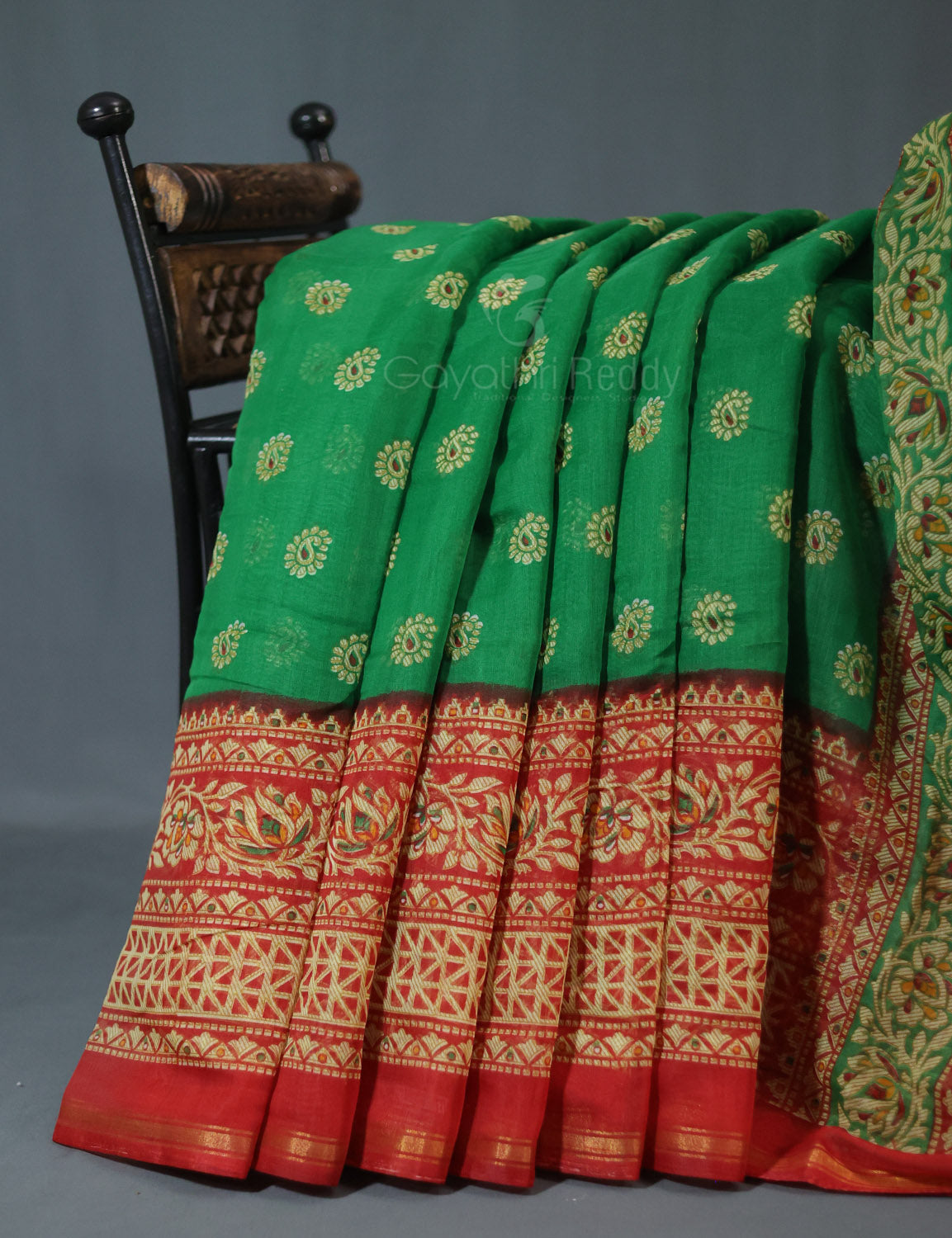 Shades of Leaf Green Floral Print Semi Chanderi Saree By Gayathri Reddy Designer Studio