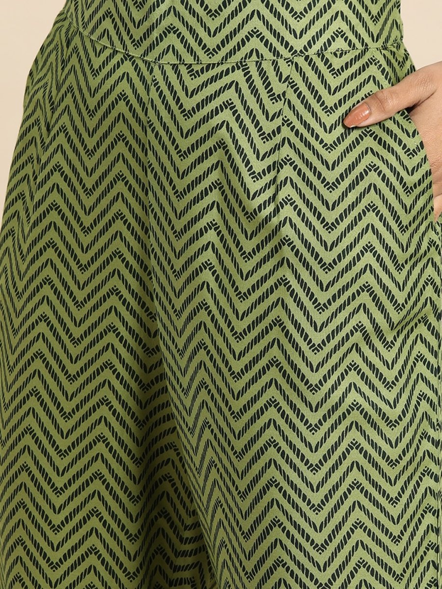 All About You Women Green Ethnic Motifs Printed Kurta with Trousers