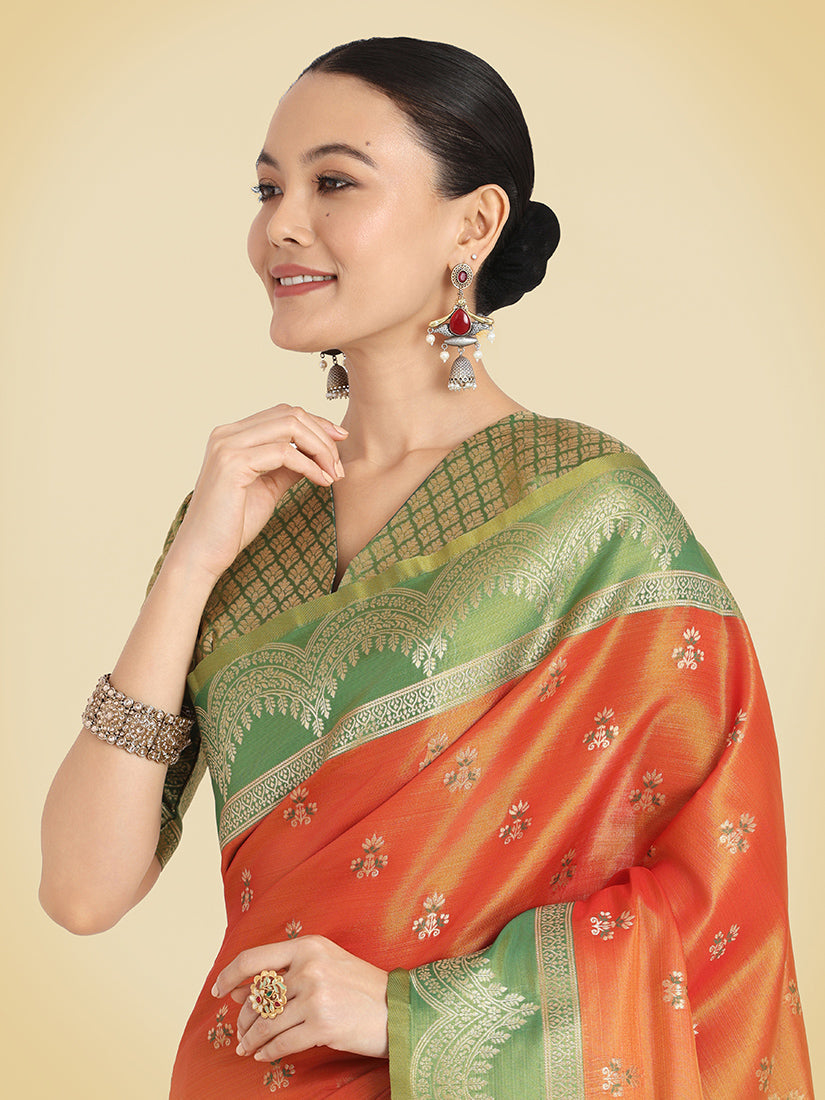 Monjolika Fashion Orange Color Weaving Banarasi Tissue Silk Classic Saree