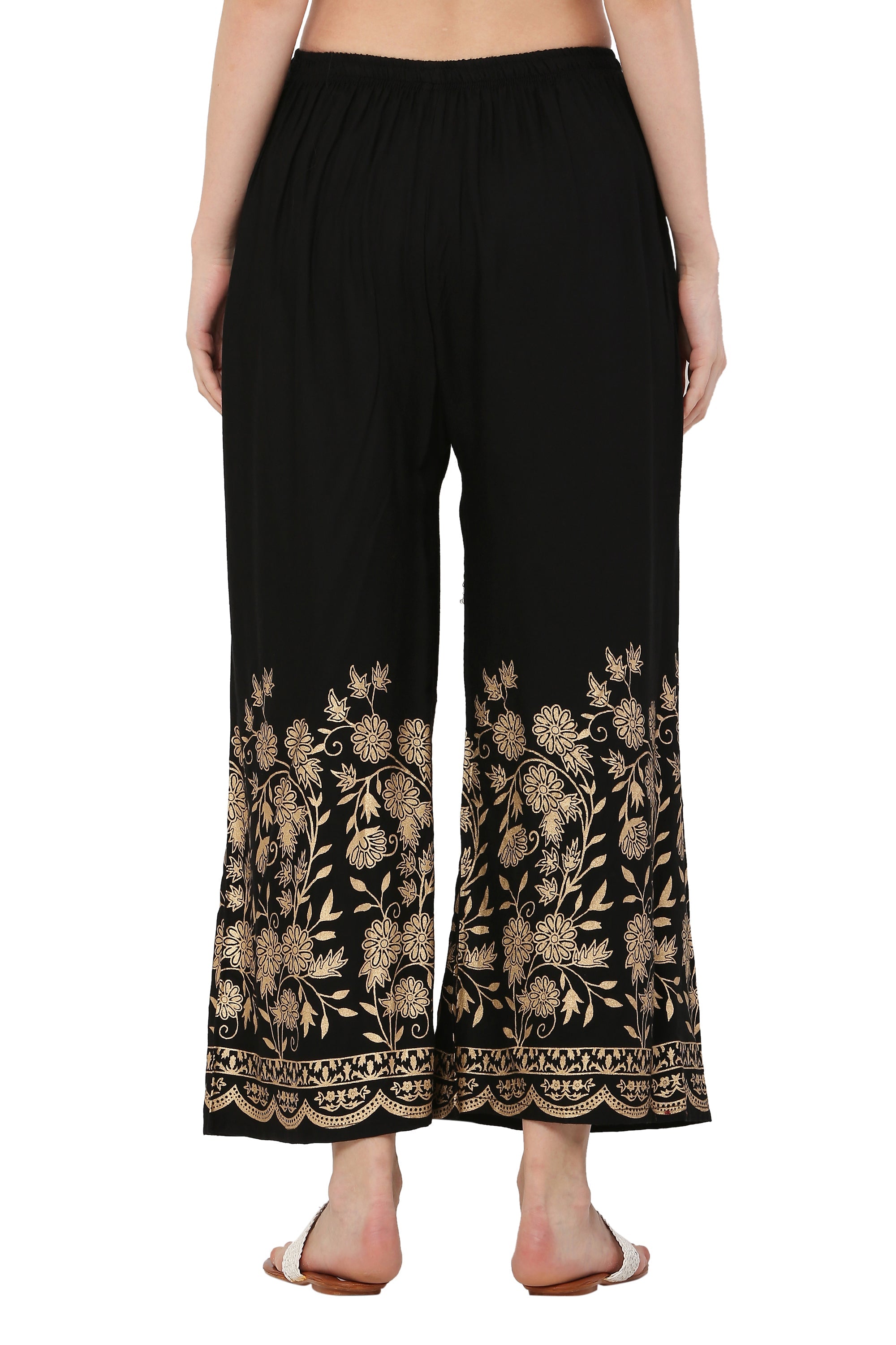 PAVONINE Black Color Floral Half Golden Print Sharara For Women