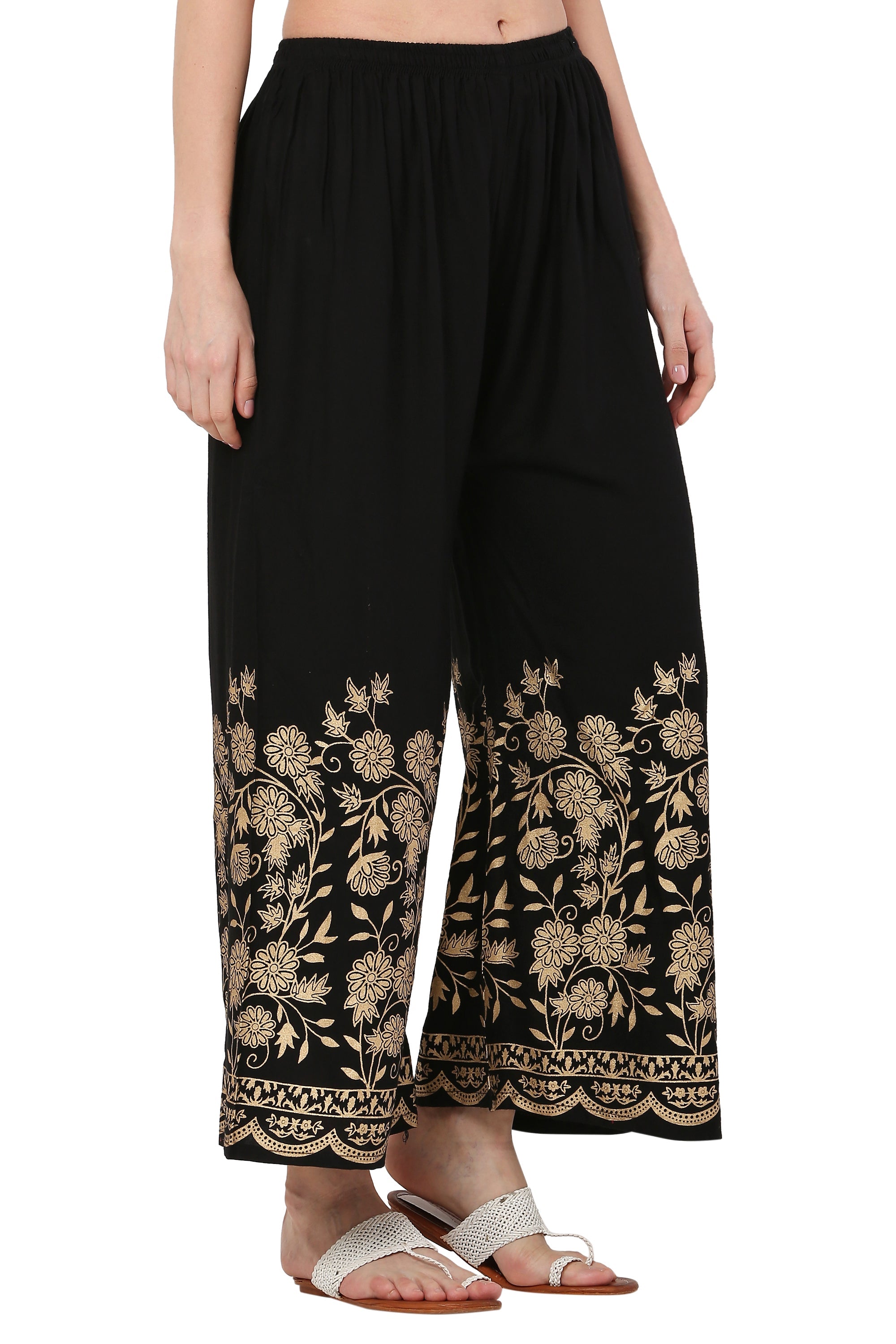 PAVONINE Black Color Floral Half Golden Print Sharara For Women