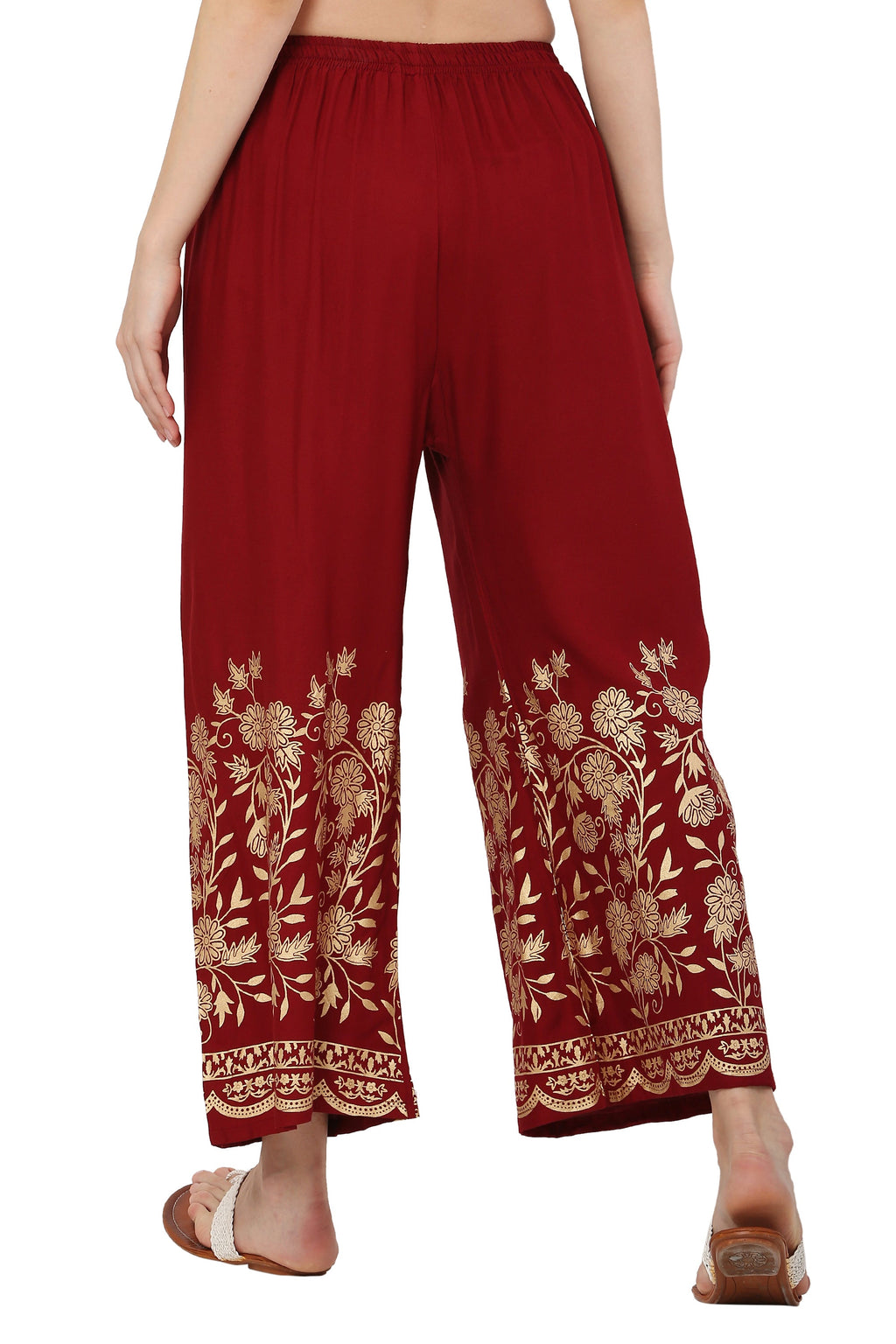 PAVONINE Maroon Color Floral Half Golden Print Sharara For Women