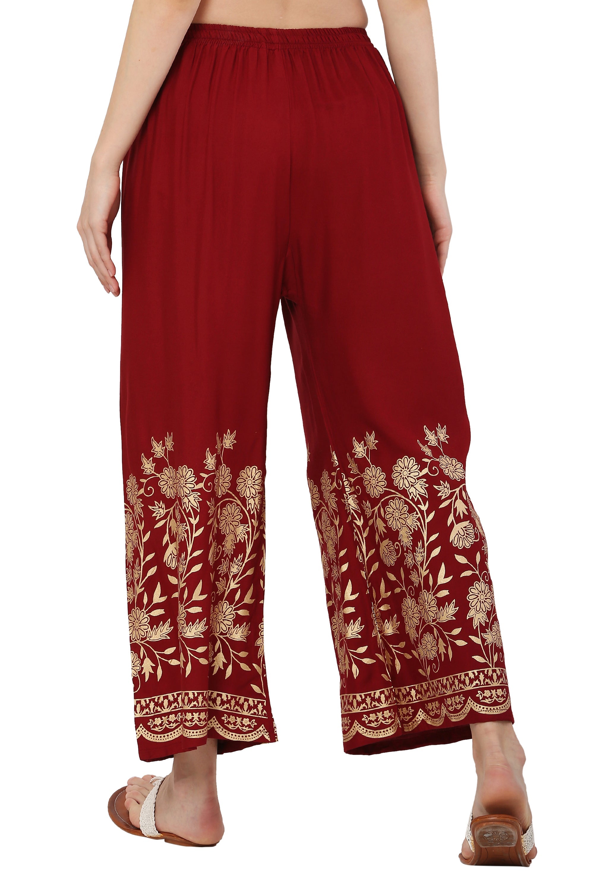 PAVONINE Maroon Color Floral Half Golden Print Sharara For Women