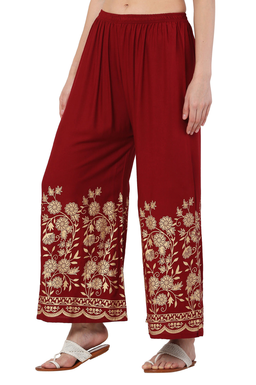 PAVONINE Maroon Color Floral Half Golden Print Sharara For Women