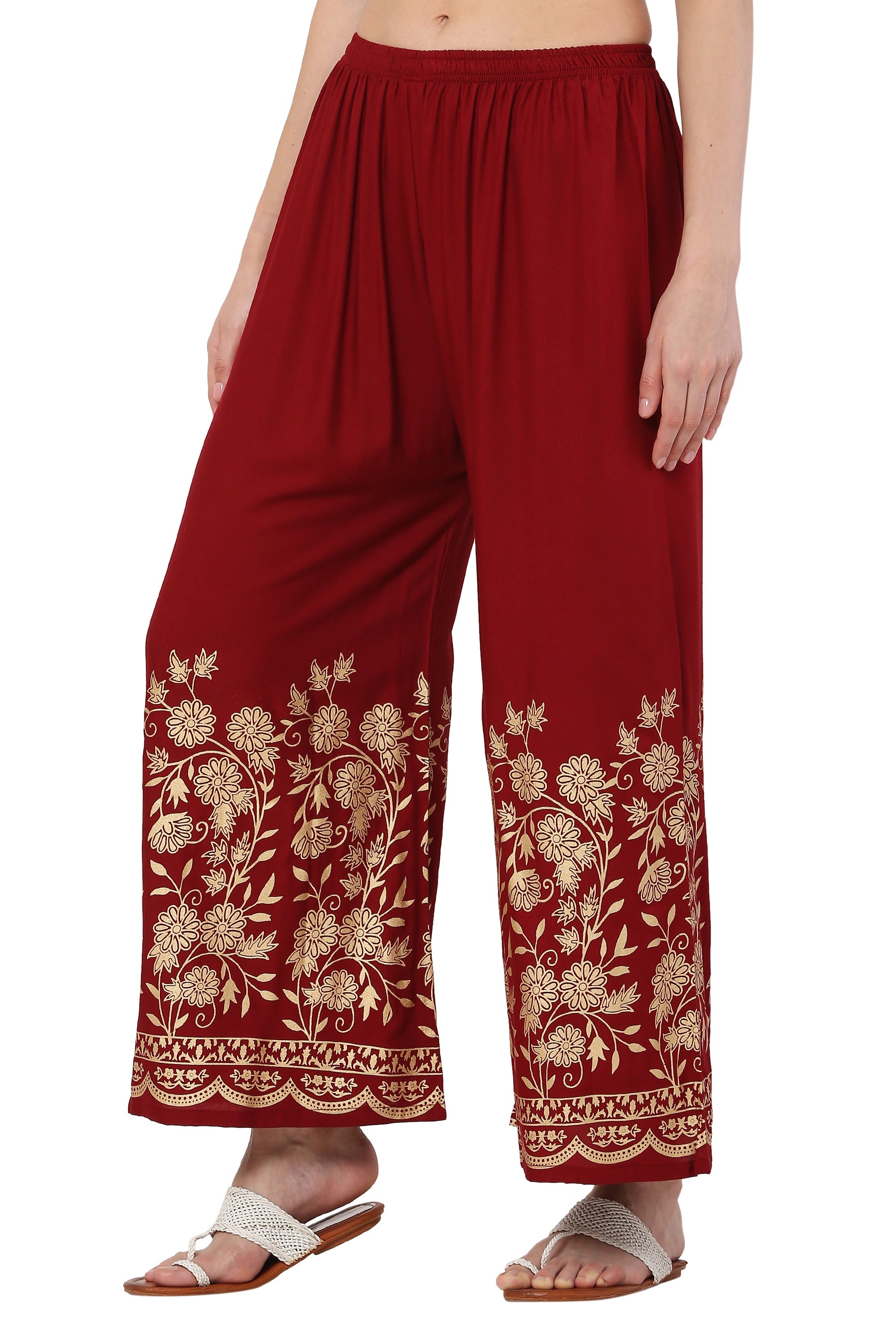 PAVONINE Maroon Color Floral Half Golden Print Sharara For Women