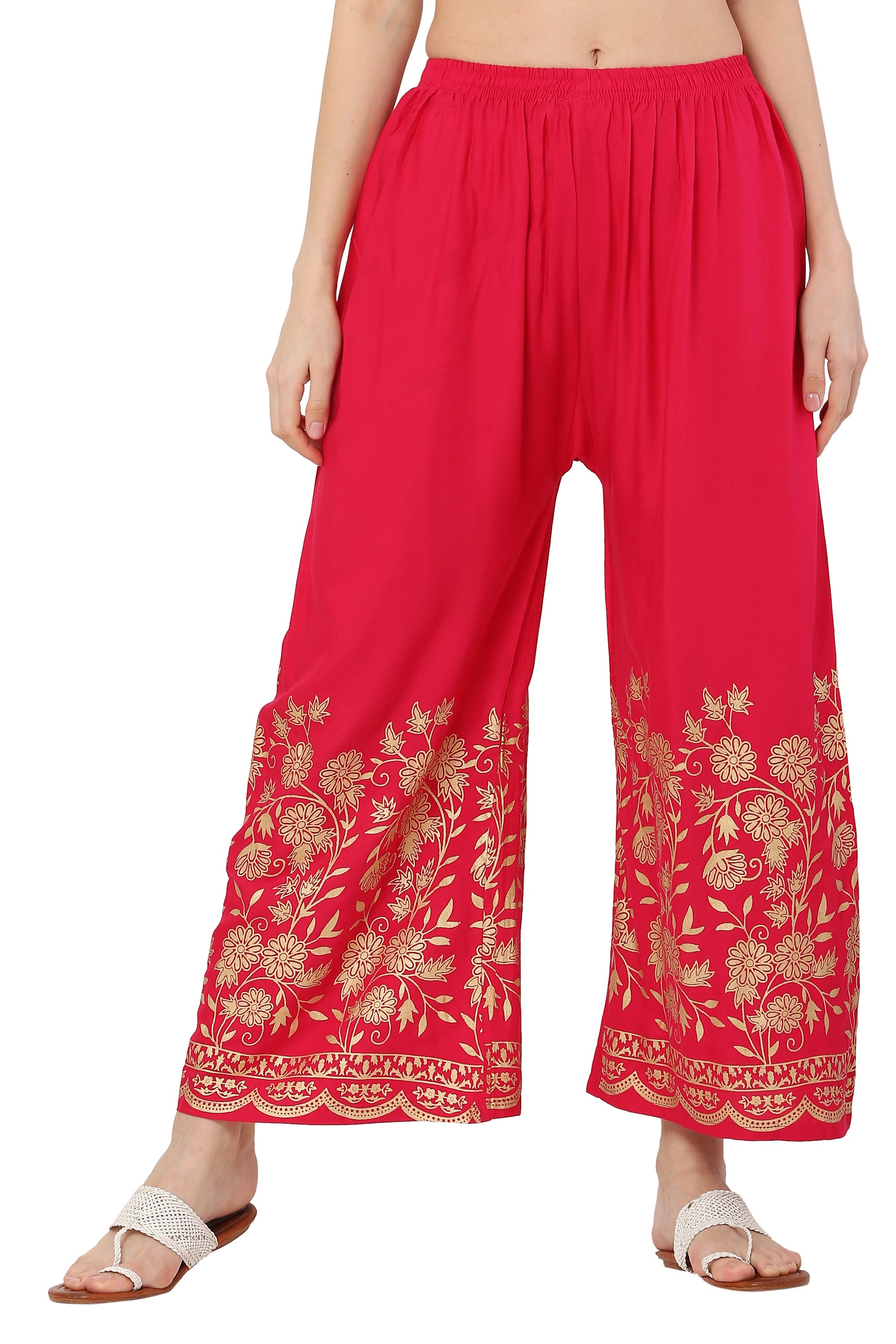 PAVONINE Rani Color Floral Half Golden Print Sharara For Women