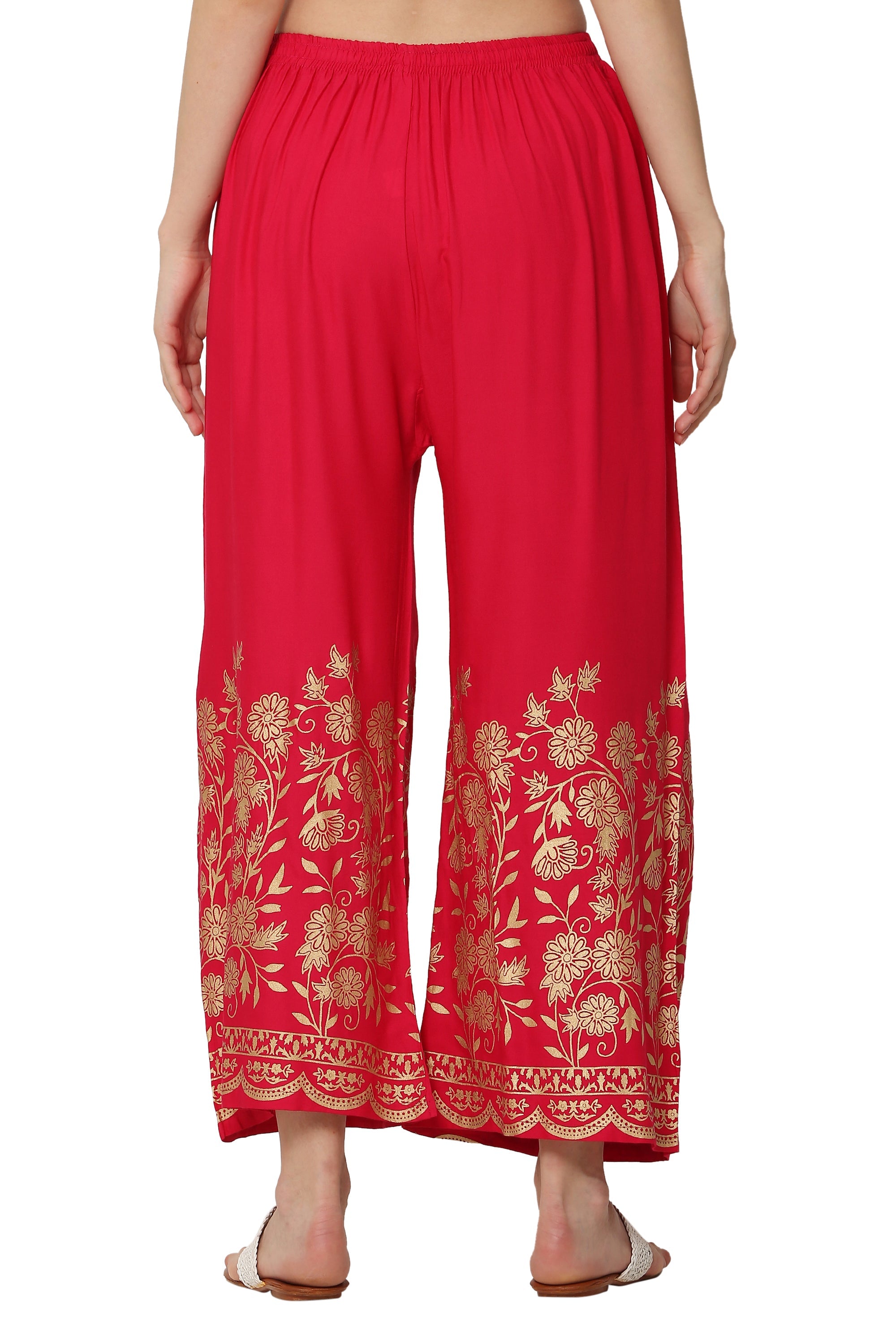 PAVONINE Rani Color Floral Half Golden Print Sharara For Women
