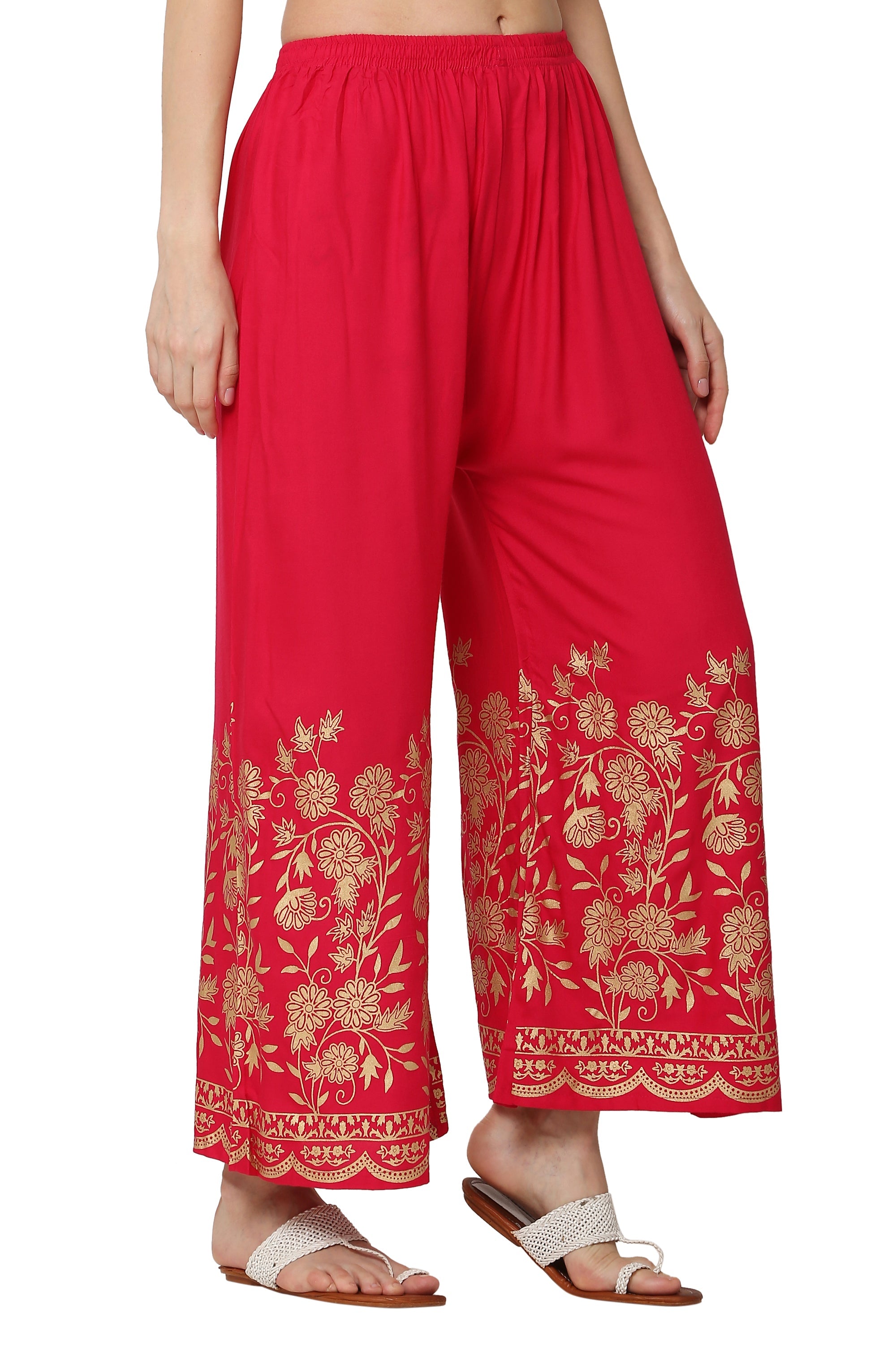 PAVONINE Rani Color Floral Half Golden Print Sharara For Women