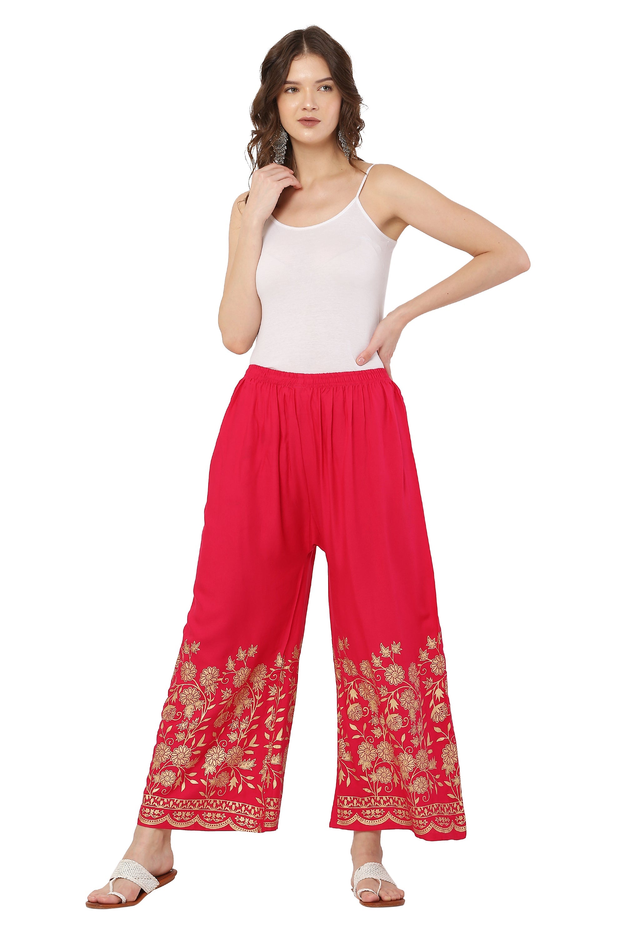 PAVONINE Rani Color Floral Half Golden Print Sharara For Women