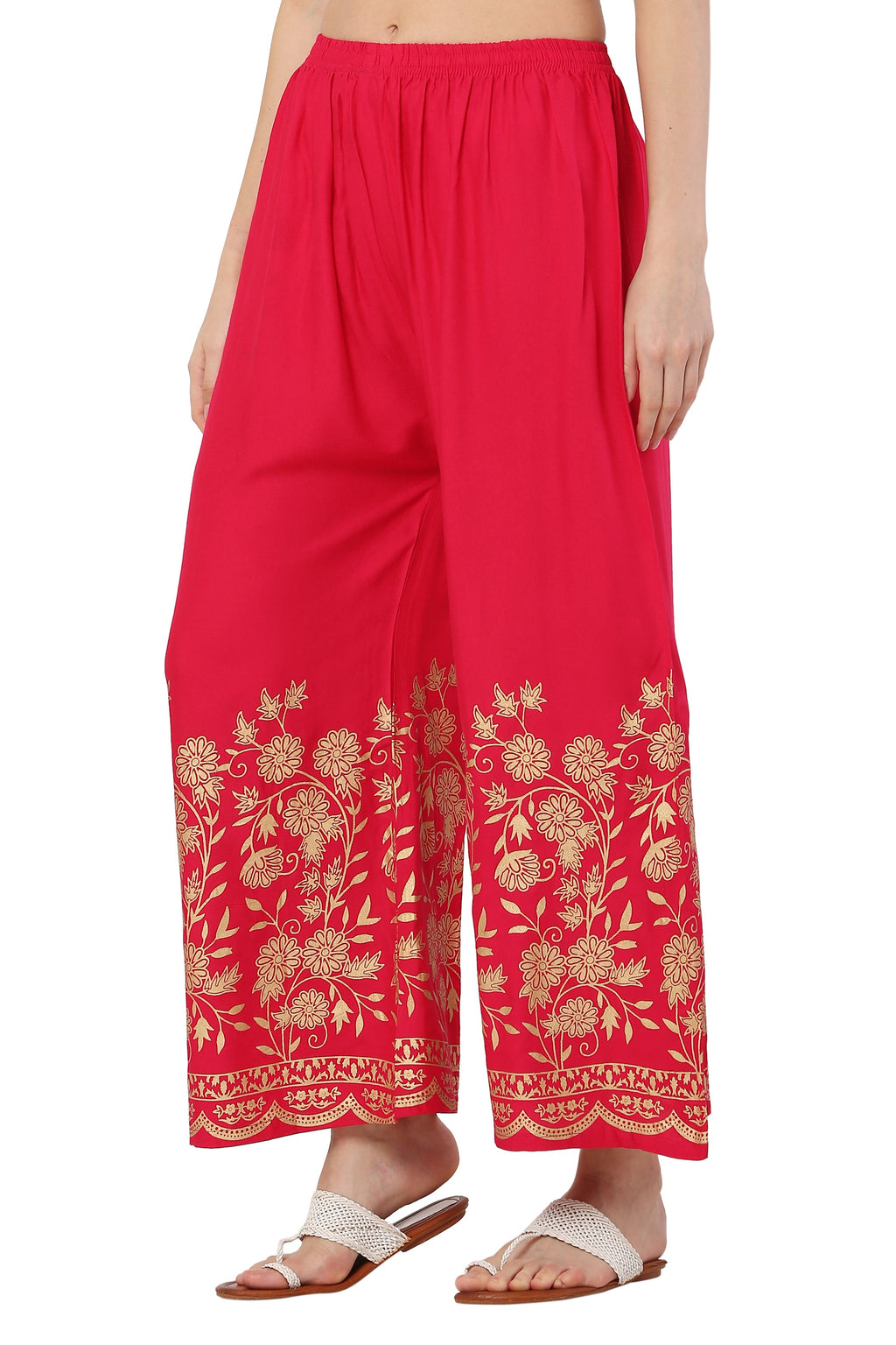 PAVONINE Rani Color Floral Half Golden Print Sharara For Women