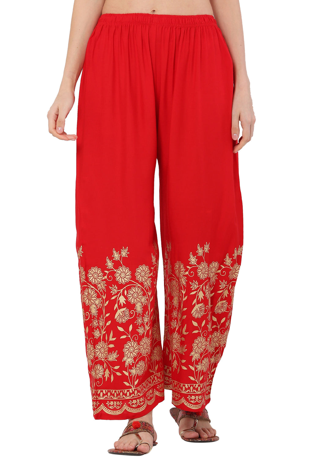 PAVONINE Red Color Floral Half Golden Print Sharara For Women