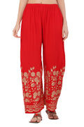 PAVONINE Red Color Floral Half Golden Print Sharara For Women